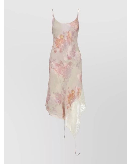 DIESEL White Knee Length Dress Floral Lace Straps