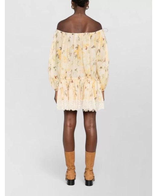 Zimmermann Natural Cascading Cotton Mini Dress Off Shoulder
