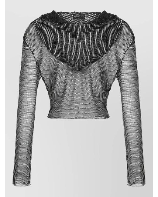 Santa Brands Gray Rhinestone Hooded Cropped V-Neck Long-Sleeve Blouse