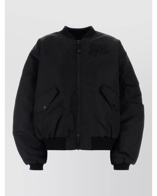 CECILIE BAHNSEN Black Nylon Bomber Jacket Embroidered Back Detail