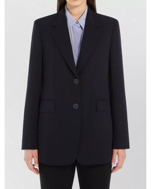 Max Mara Blue Tailored Jacket Linz Notched Lapels Buttons