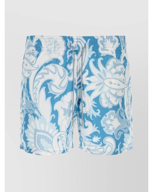 Etro Blue All-Over Print Swim Shorts With Back Pocket for men