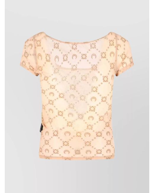 MARINE SERRE Natural Mesh Moon Logo Short Sleeve T-Shirt