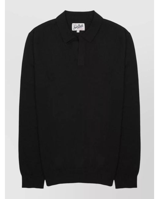 Mc2 Saint Barth Black Polo Collar Long Sleeve Knit Shirt for men