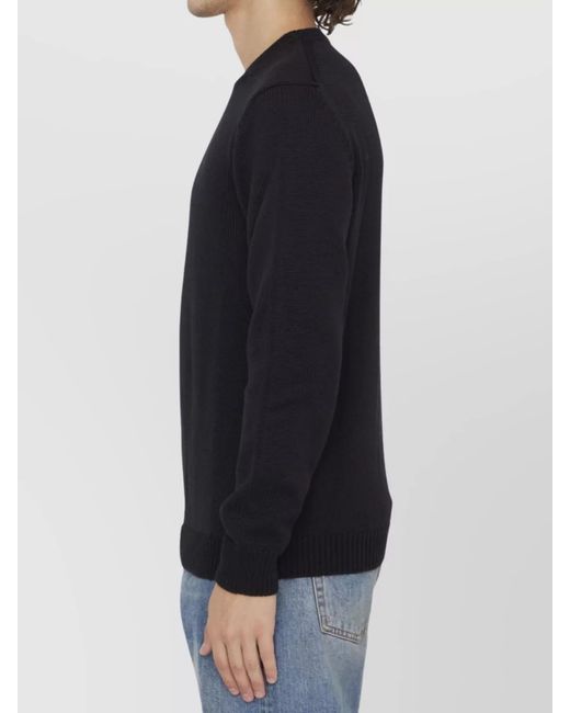 Roberto Collina Black Merino Wool Ribbed Regular-Fit Jumper for men