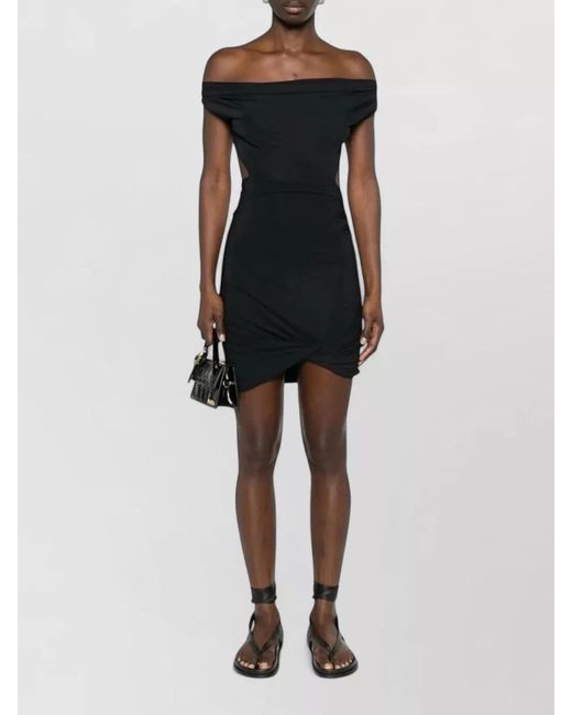 Amazuìn Black Ester Mini Dress Cutout Ruched Shoulder