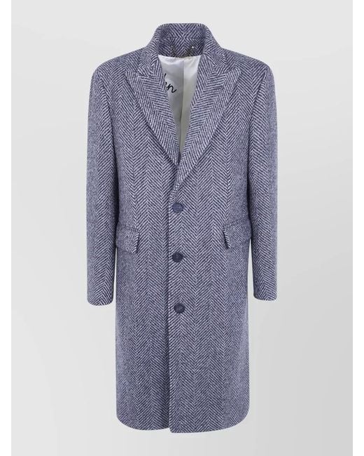 Golden Goose Deluxe Brand Blue Single Breasted Wool Coat Herringbone Pattern for men