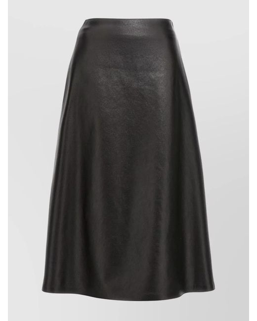 Balenciaga Black Leather High-Rise Midi A-Line Skirt