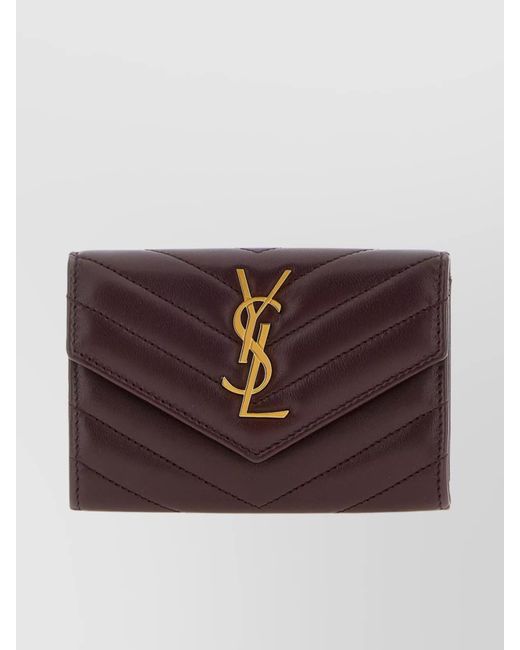 Saint Laurent Brown 'Envelope' Small Wallet Chevron Pattern