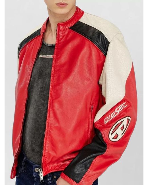 DIESEL Red Leather Coat for men