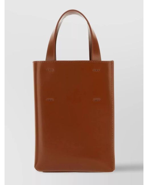 Marni Brown Museo Nano Leather Tote Bag