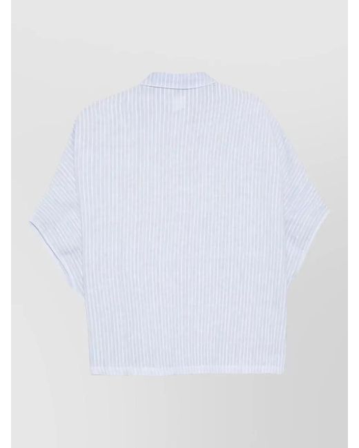 120% Lino White Linen Shirt Short Sleeves Collared Neck