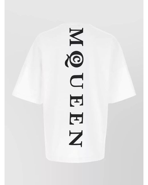 McQueen White Logo Print Crew Neck Short Sleeve T Shirt for men