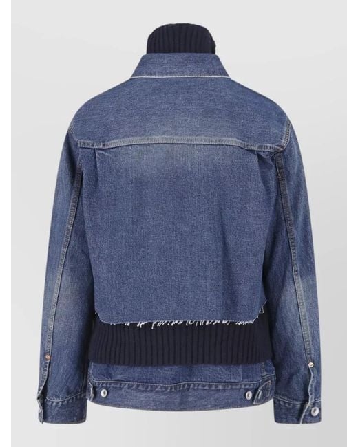 Sacai Blue Denim Cropped Jacket Contrast Knit Layered