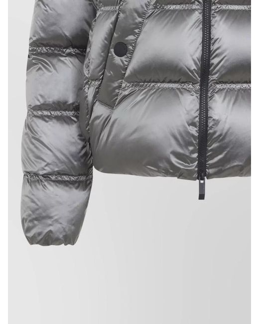 Moncler Gray Hooded Jacket Long Sleeves Quilted Finish Cuffs