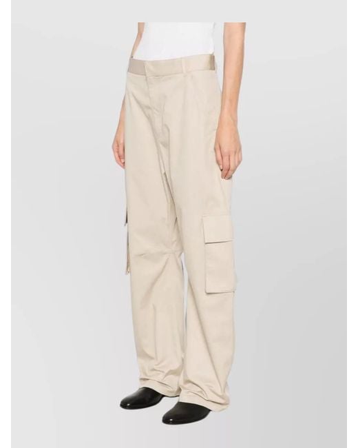 Balenciaga Natural Straight Pants Regular Fit Silk Nylon Blend