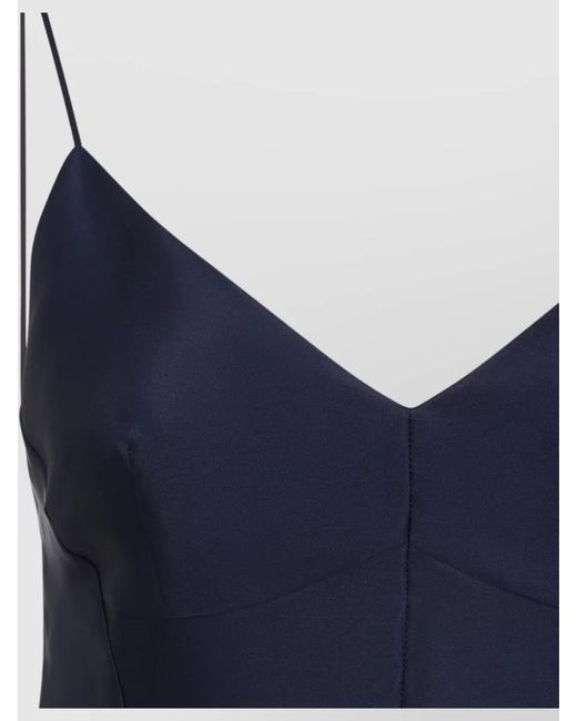 Alberta Ferretti Blue Silk V-Neck Sleeveless Flared Midi Dress