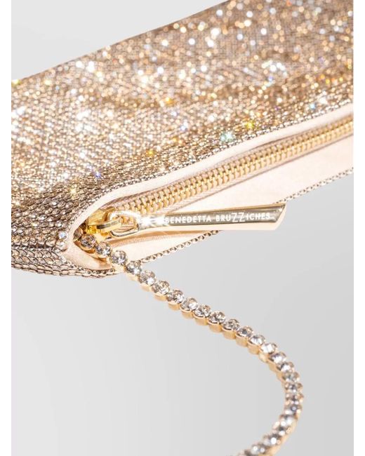 Benedetta Bruzziches Natural Petite Crossbody Bag Rhinestone Chain Strap