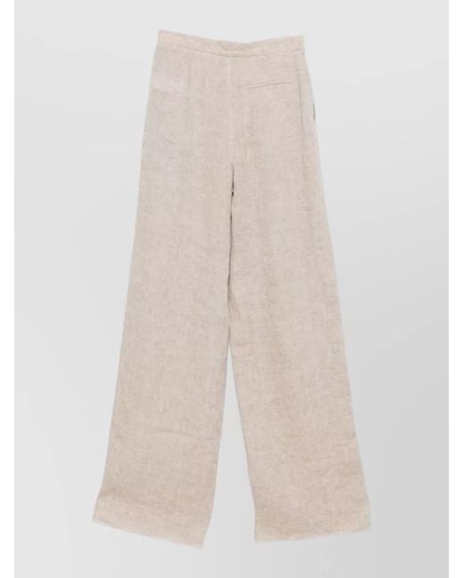 Emporio Armani White Linen High-Rise Straight-Leg Trousers