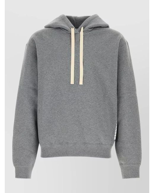 Jil Sander Gray Cotton Hooded Sweatshirt Drawstring Hood Ribbed Trims for men