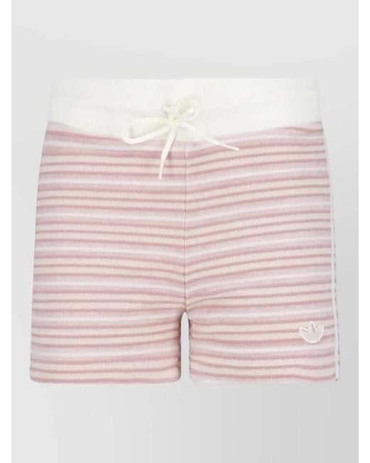 Adidas Pink Shorts Straight Cut Elastic Waistband Stripes