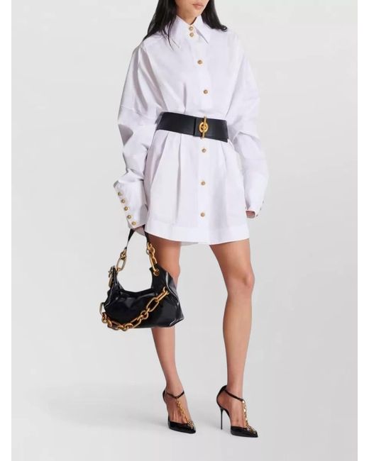 Balmain White Cotton Long-Sleeve Poplin Mini Dress