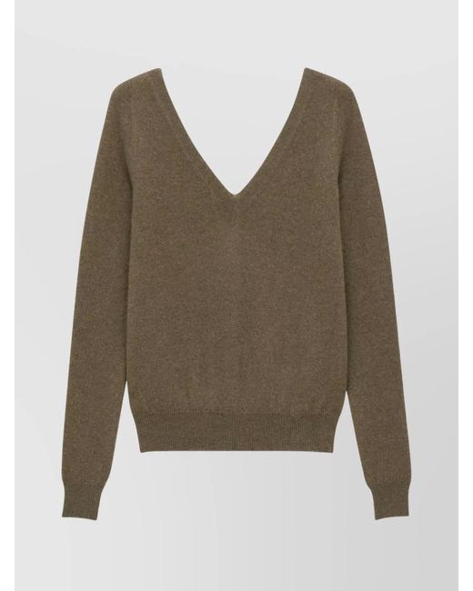 Saint Laurent Green Cashmere V-Neck Sweater