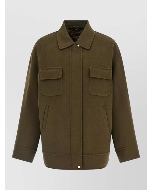 Max Mara Green Wool Silk Padded Short Coat