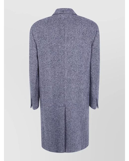 Golden Goose Deluxe Brand Blue Single Breasted Wool Coat Herringbone Pattern for men