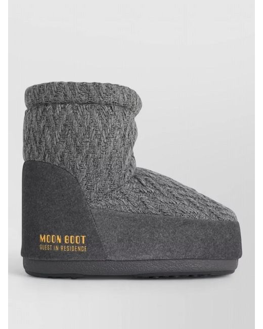 Moon Boot Gray Icon Low Knit Ankle Boots Rubber Sole