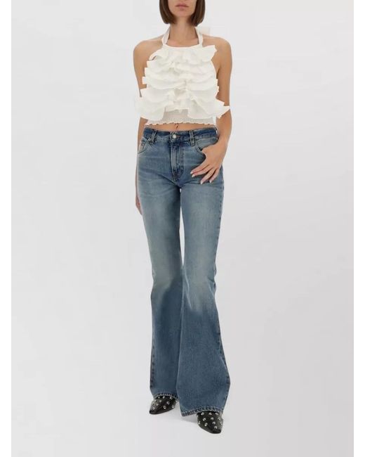 THE GARMENT Blue Cyprus Layer Cropped Halter Ruffle Top