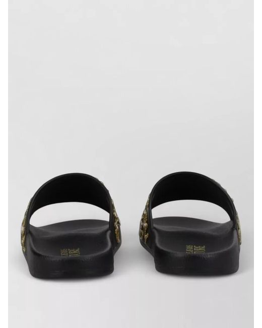 Versace Jeans Couture Black Logo-Print Slides