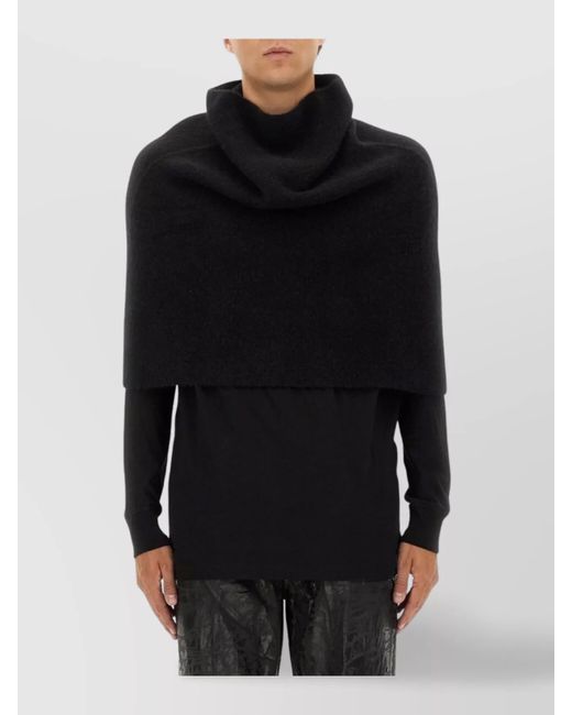Rick Owens Black Alpaca Wool Hooded Cowl Cape for men