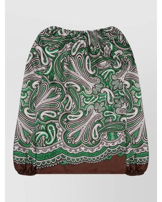 P.A.R.O.S.H. Green Paisley Top Gathered Neckline Long Sleeves