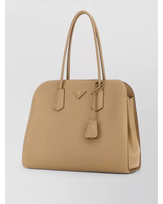 Prada Natural Leather Shopping Bag Structured Shape