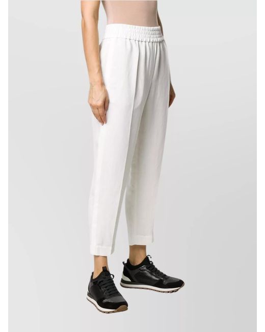 Brunello Cucinelli White Linen Blend Cropped Tapered Trousers