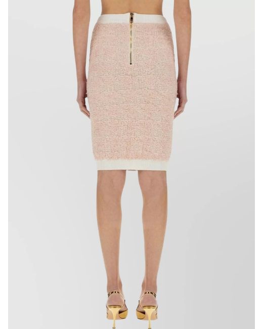 Balmain Natural Ribbed Tweed Midi Skirt