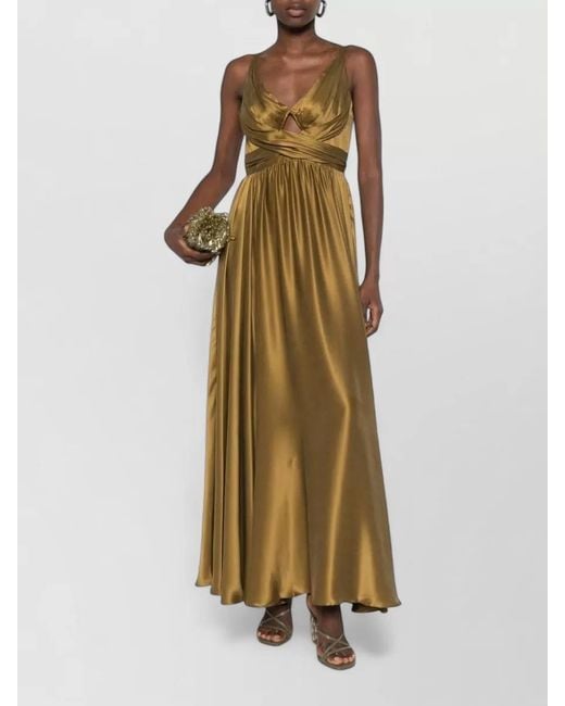 Zimmermann Metallic Silk Dress Cut Out Keyhole Pleated