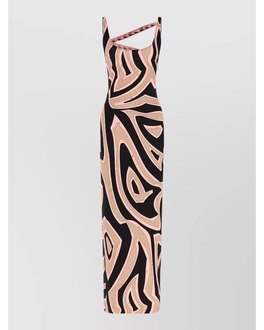 Emilio Pucci White Labirinto Print Dress Asymmetric Strap Maxi
