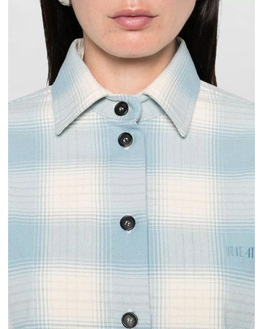 The Attico Blue Checked Nylon Silk Top Curved Hem