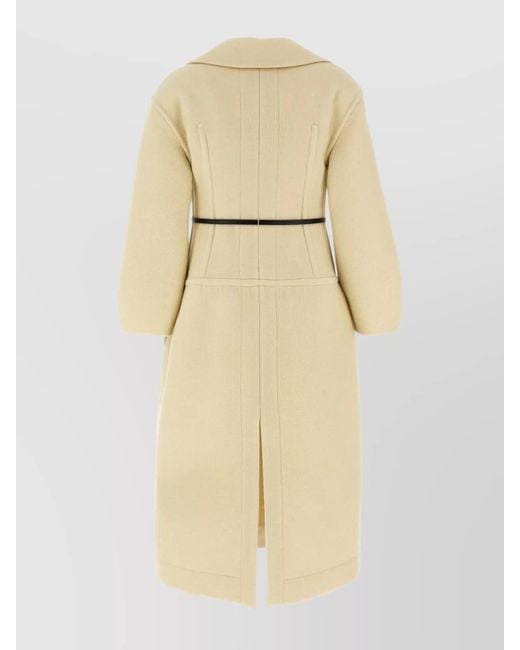 Jil Sander Natural Tailored Coat With Belted Waist And Structured Shoulders
