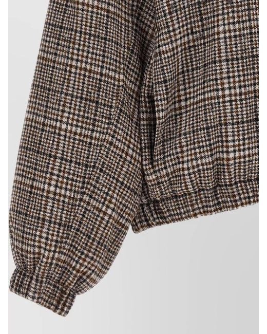 Brunello Cucinelli Brown Sequin Embellished Check Bomber Coat