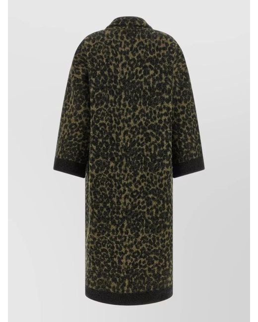 Nude Multicolor Long Animal Pattern Coat Ribbed Cuffs Pockets