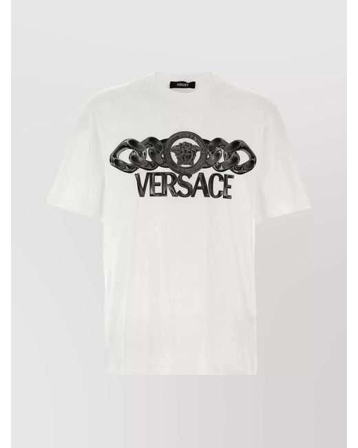 Versace White Cotton Logo Print T-Shirt for men