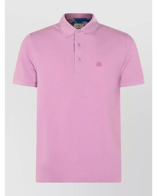 Etro Pink Printed Cotton Polo Shirt for men