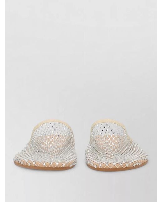 Alysi White Rhinestone Mule Sandal Flat Mesh Toe