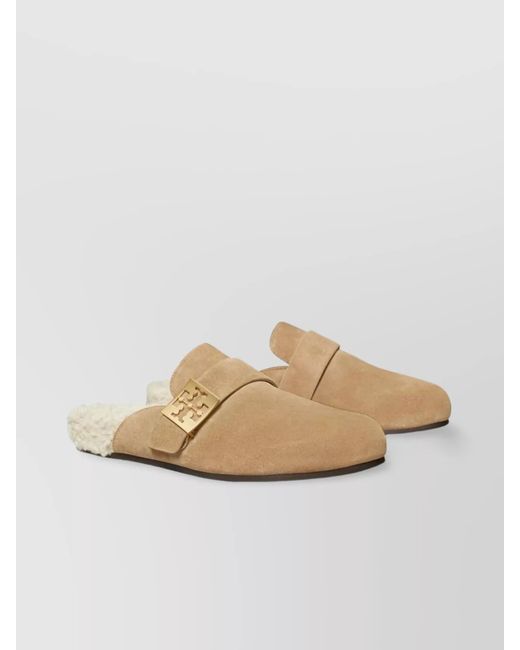 Tory Burch White Suede Leather Shearling-Lined Mules