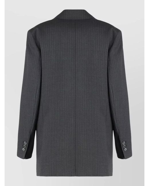 Weekend by Maxmara Black Wool Crepe Stretch Pinstripe Notch Lapel Blazer