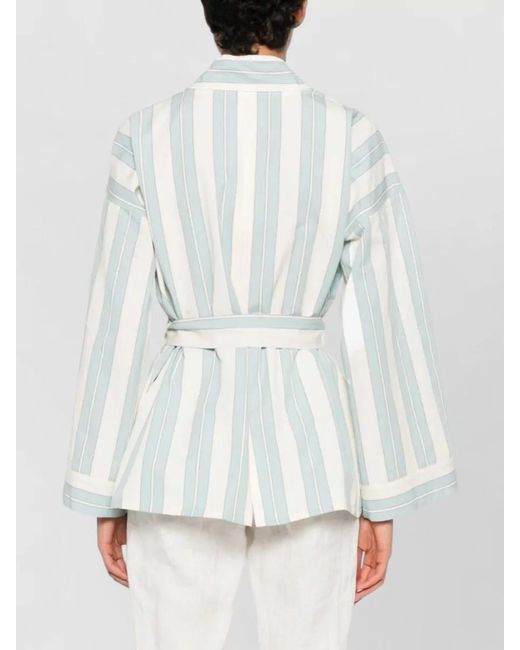 Forte_forte White Striped Wrap Kimono Jacket Long Sleeves