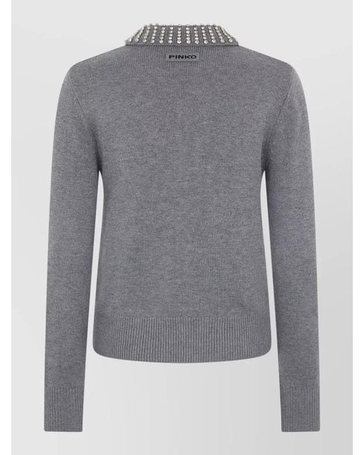 Pinko Gray Wool Blend Sweater Polo Collar Detailing